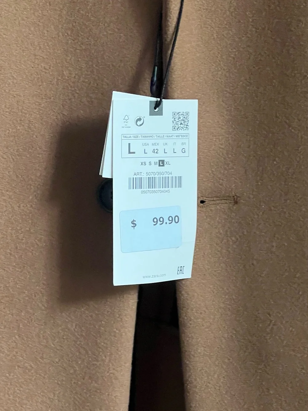 Zara Camel Single-Breasted Trench Coat
